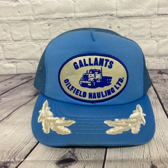 Vintage Hat Cap Snapback Blue Gallants Oilfield Hauling Trucker Mesh Patch Leaf - Picture 5 of 14